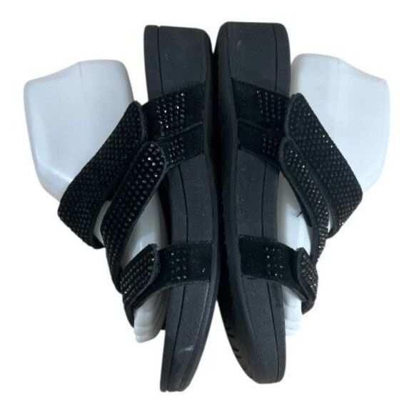 Vionic Alexis Sandals Women Size 8 Black Suede Rhinestone Strappy Slide Platform - Picture 5 of 11